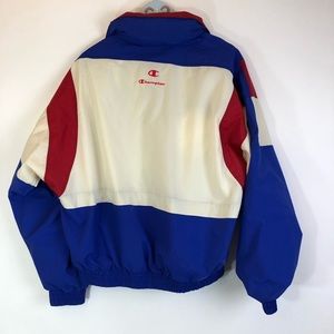 champion jacket red blue white